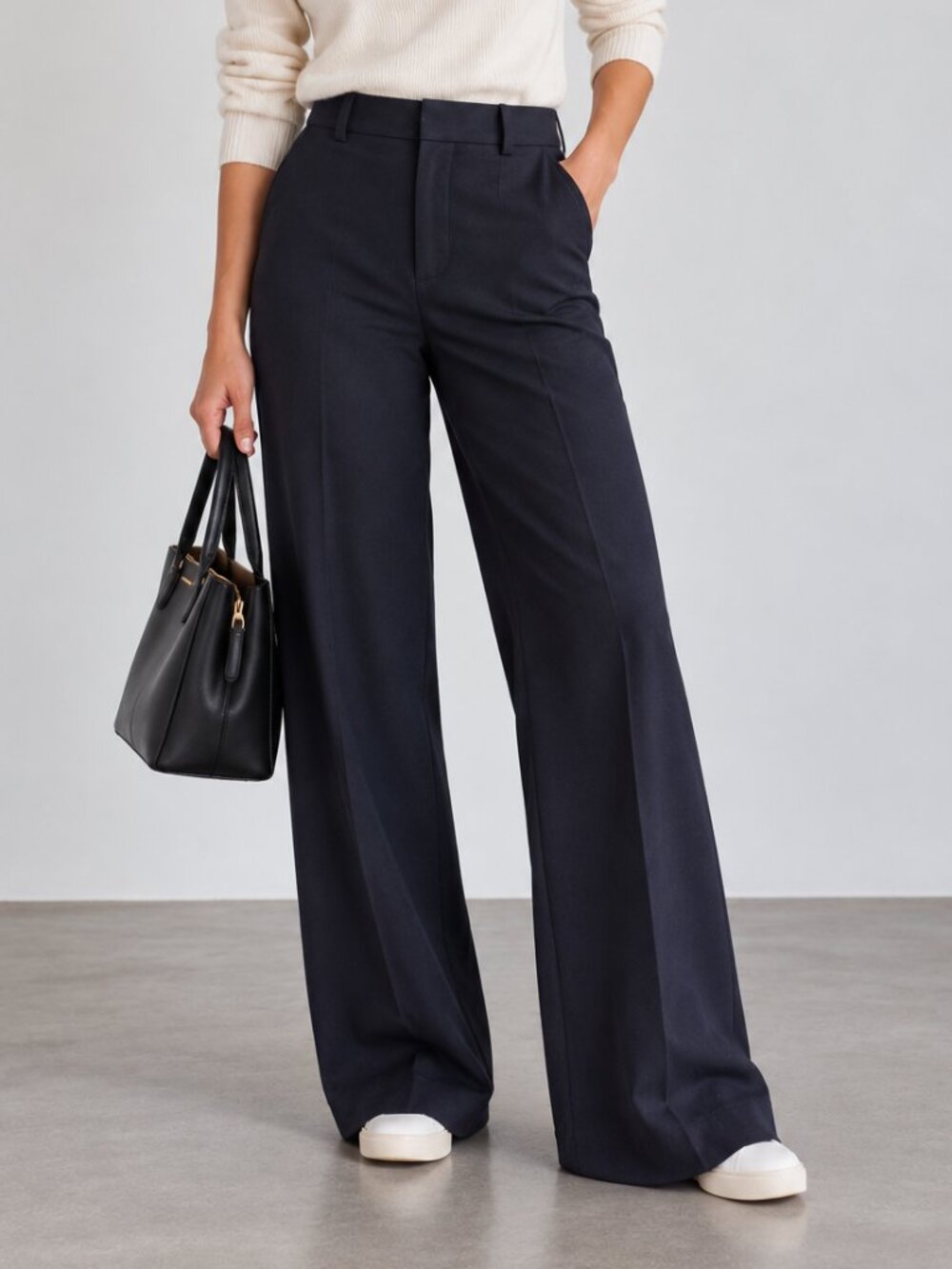 Anne Klein Womens Navy Blue Wide Leg Dress Pants Trousers Size 8 Office Tailored
